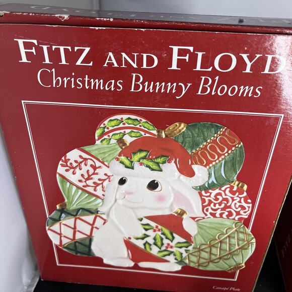 FItz and Floyd Christmas Bunny Blooms 3 Pieces Set Cookie Plate & Salt Pepper - Picture 4 of 14